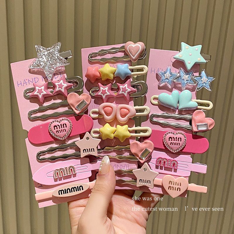 可爱儿童发夹发饰7件套发夹多巴胺发夹防滑水钻夹子头饰金属边夹