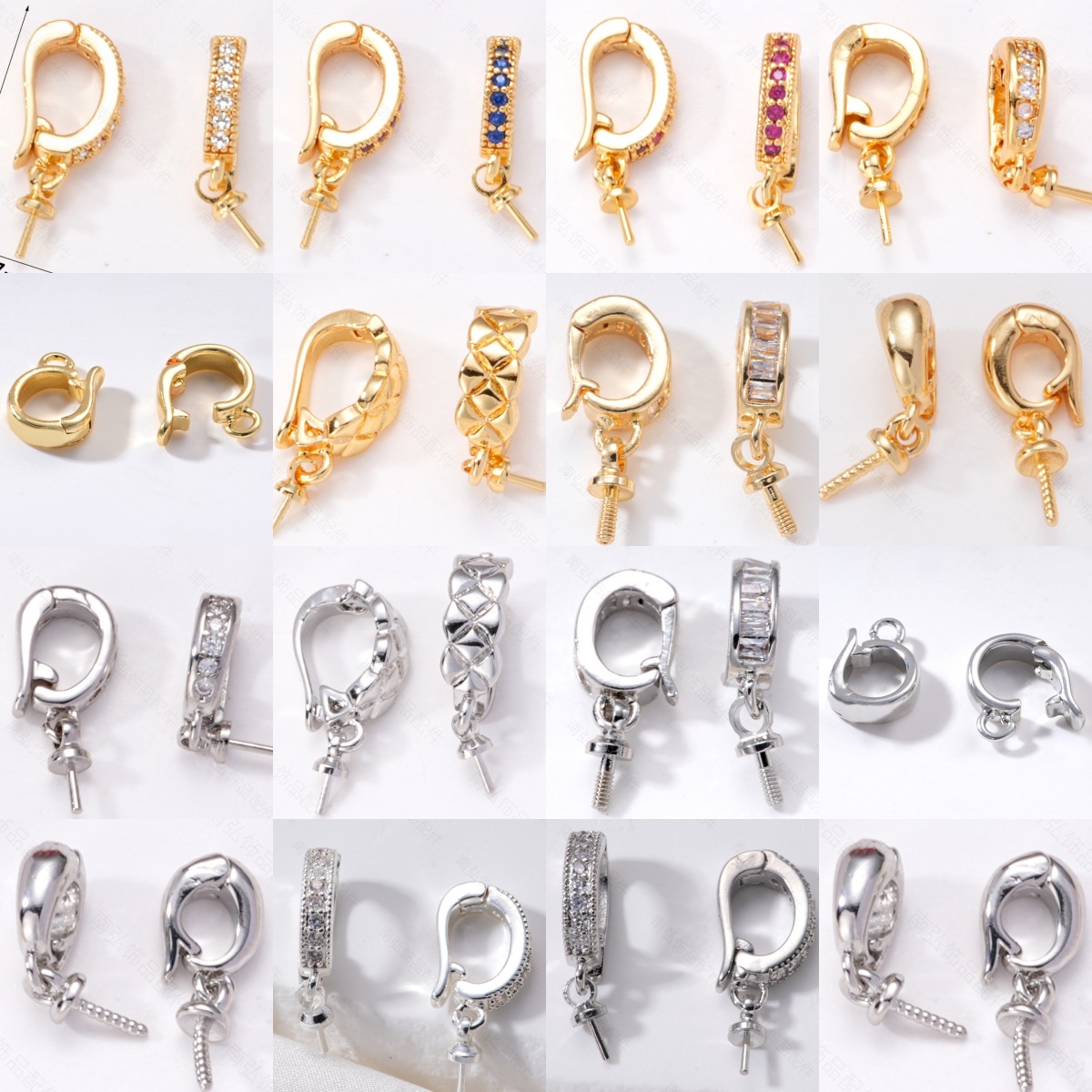 18K包金保色珍珠项链吊坠扣微镶万能扣带羊眼针空托配件diy配件